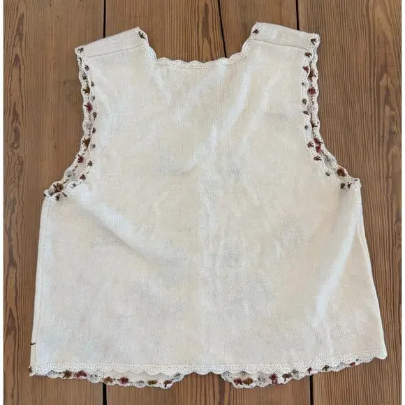 Women's Vintage Classic‎ Elements White Floral Knit Vest Cotton Blend Medium - Picture 6 of 6